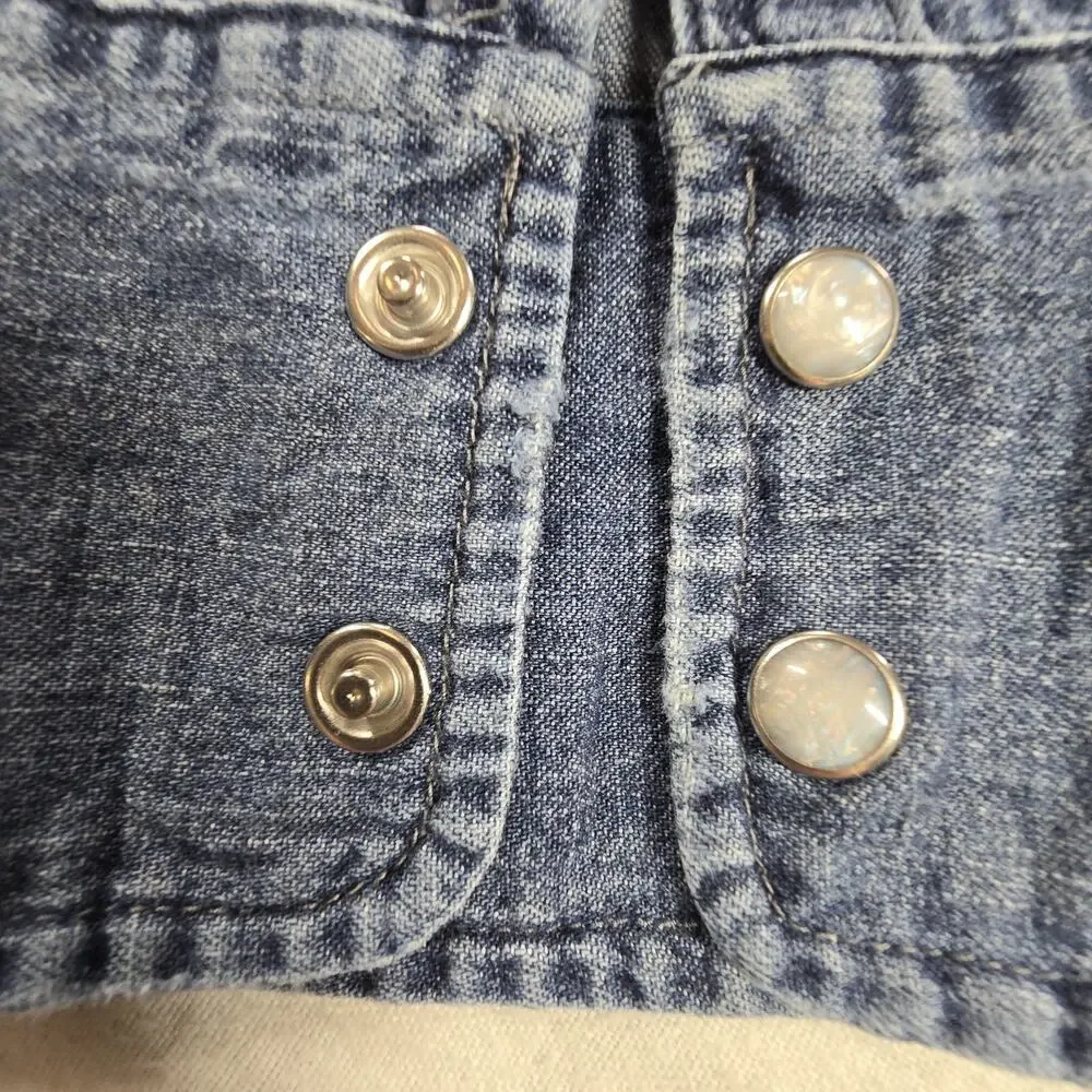 J. CREW Women's Western Chambray Shirt in Vintage Indigo Pearl Snaps 8 - Picture 3 of 13